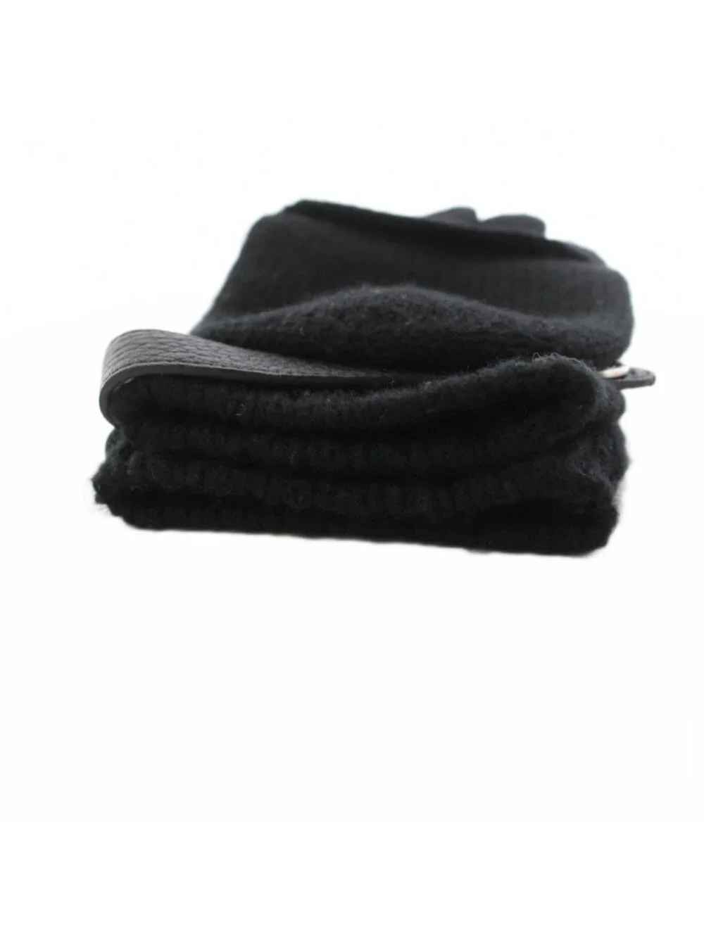 Hermes Knit Gloves Cashmere Deerskin Leather Sellier Buttons Black KH